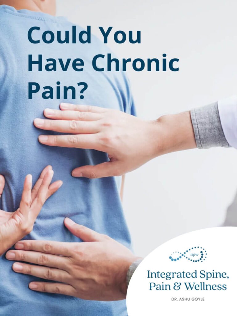 A colorful picture of a person holding their back or another part of their body with a text above saying "Could You Have Chronic Pain?"